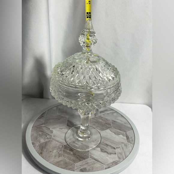 Vintage MCM Glass Diamond Point Clear Glass Lidded Candy/Nut Dish Elegant Classy - Picture 8 of 10